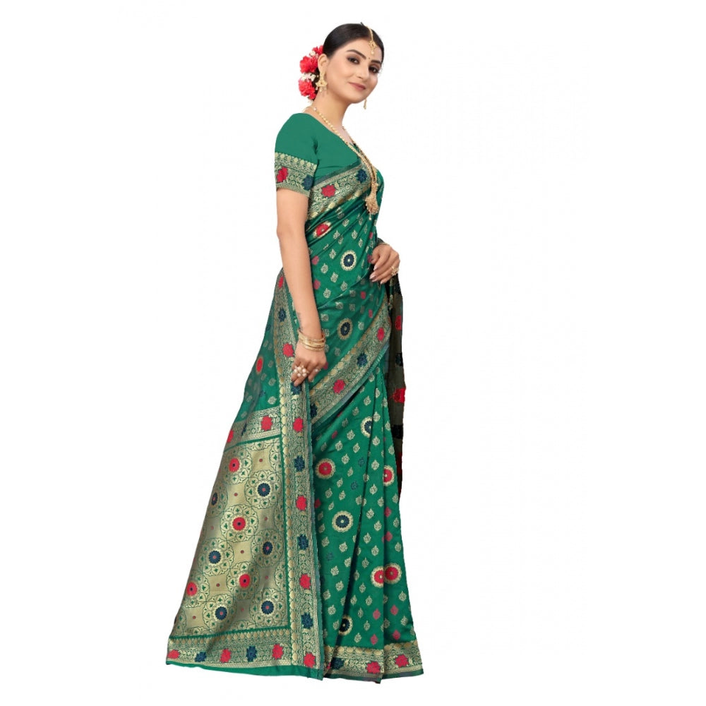 Generic Women's Banarasi Silk Designer Weaving Saree With Unstitched Blouse (Green, 5.50 Mtrs)