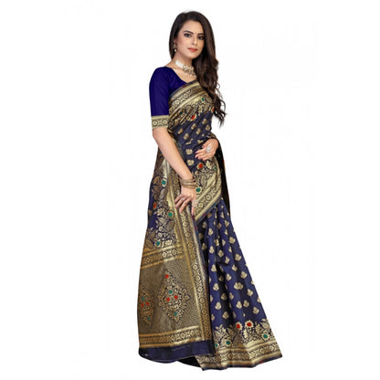 Generic Women's Banarasi Silk Designer Weaving Saree With Unstitched Blouse (Blue, 5.50 Mtrs)