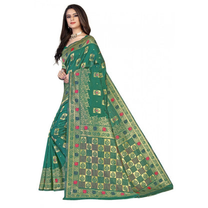 Generic Women's Banarasi Silk Designer Weaving Saree With Unstitched Blouse (Green, 5.50 Mtrs)