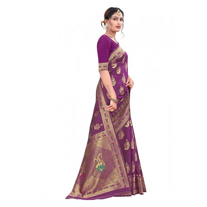 Generic Women's Banarasi Silk Designer Weaving Saree With Unstitched Blouse (Purple, 5.50 Mtrs)