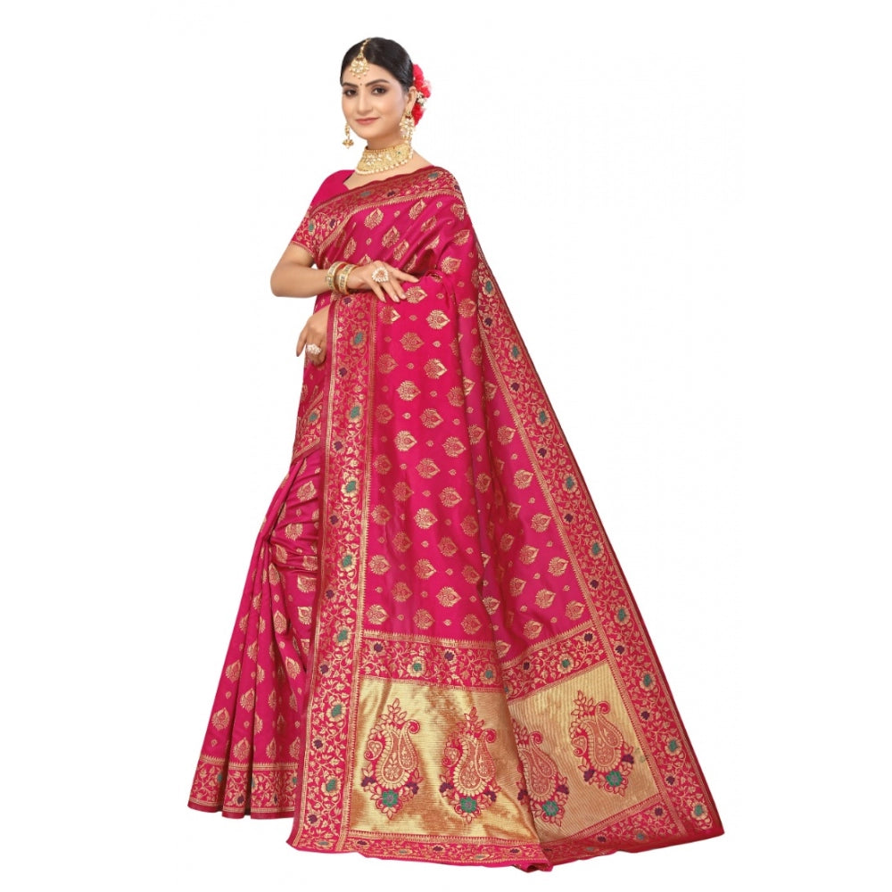 Generic Women's Banarasi Silk Designer Weaving Saree With Unstitched Blouse (Pink, 5.50 Mtrs)