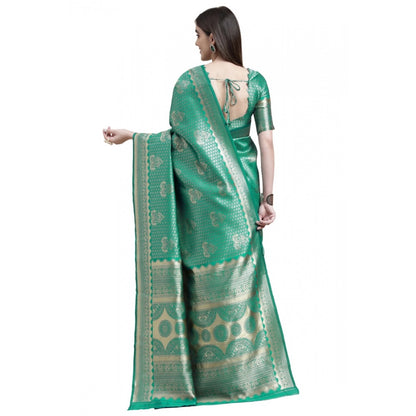 Generic Women's Banarasi Silk Designer Weaving Saree With Unstitched Blouse (Green, 5.50 Mtrs)