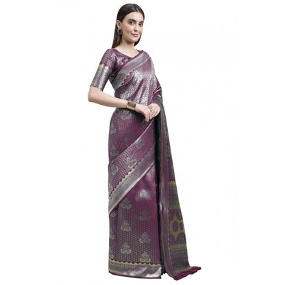 Generic Women's Banarasi Silk Designer Weaving Saree With Unstitched Blouse (Purple, 5.50 Mtrs)