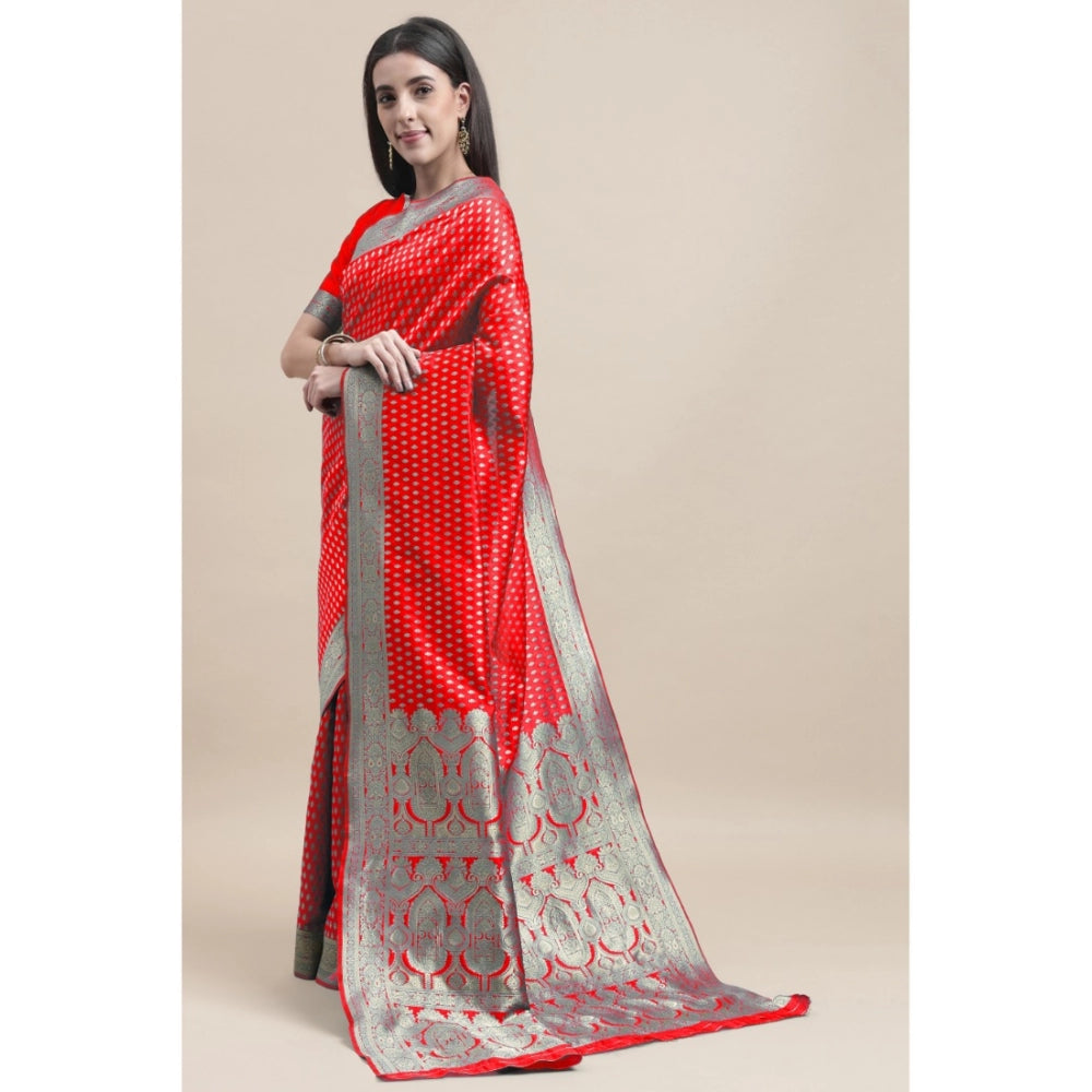 Generic Women's Kanjivaram Silk Designer Weaving Saree With Unstitched Blouse (Red, 5.50 Mtrs)