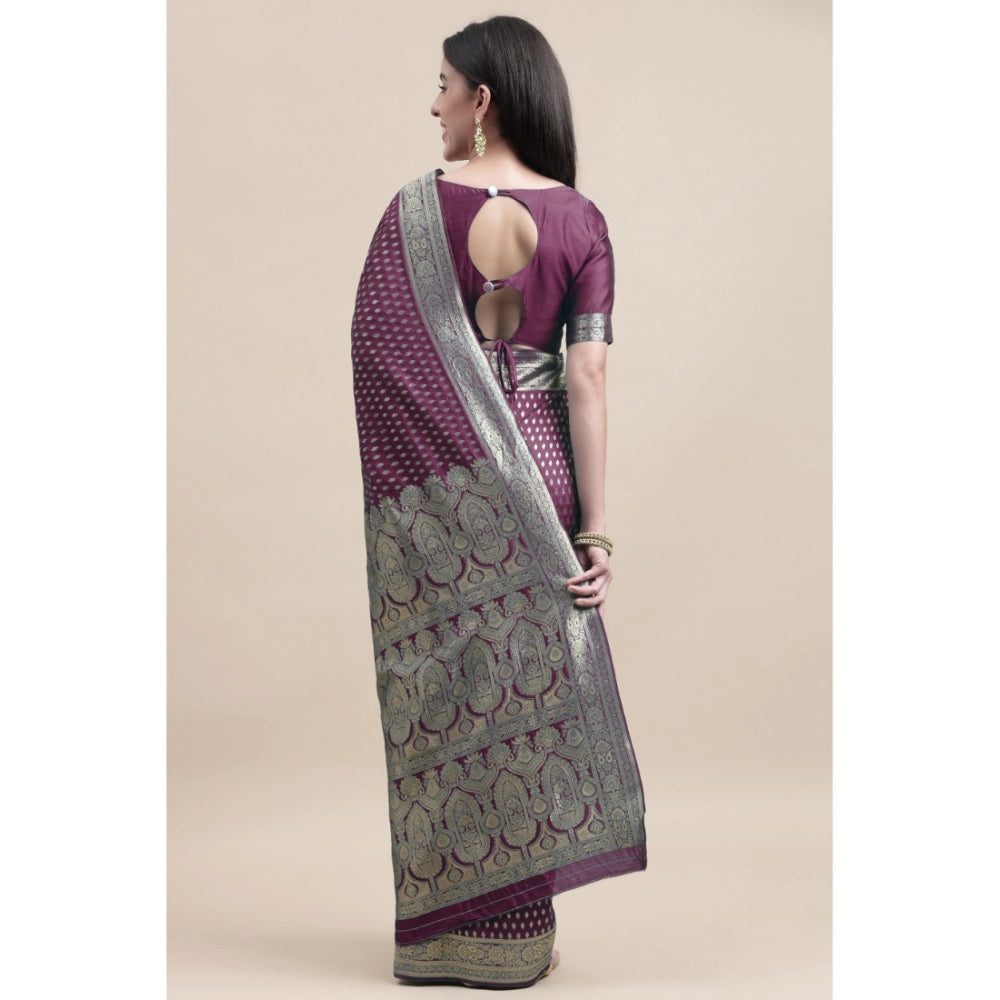 Generic Women's Kanjivaram Silk Designer Weaving Saree With Unstitched Blouse (Purple, 5.50 Mtrs)