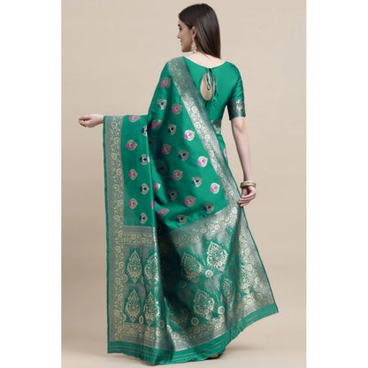 Generic Women's Kanjivaram Silk Designer Weaving Saree With Unstitched Blouse (Green, 5.50 Mtrs)