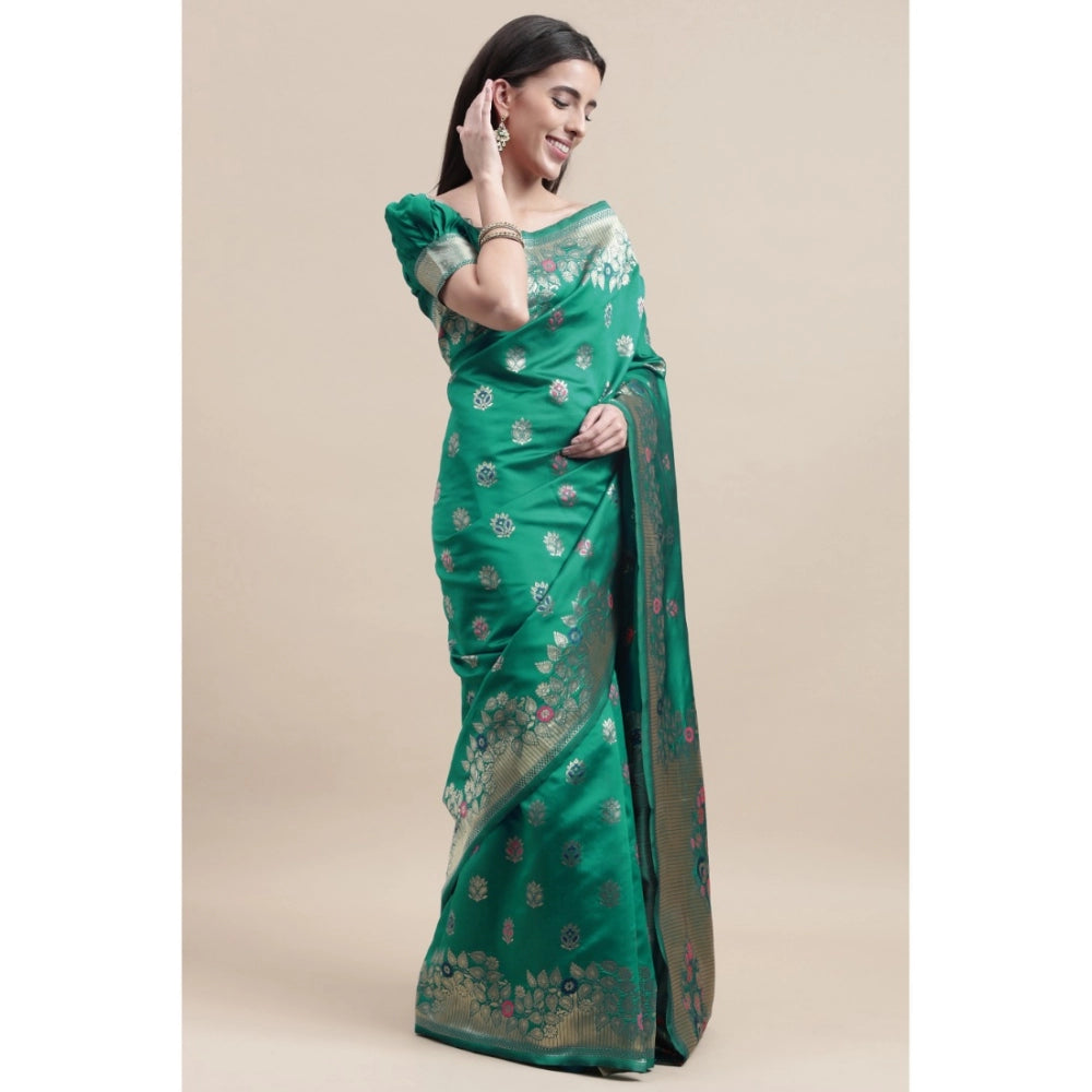 Generic Women's Kanjivaram Silk Designer Weaving Saree With Unstitched Blouse (Green, 5.50 Mtrs)