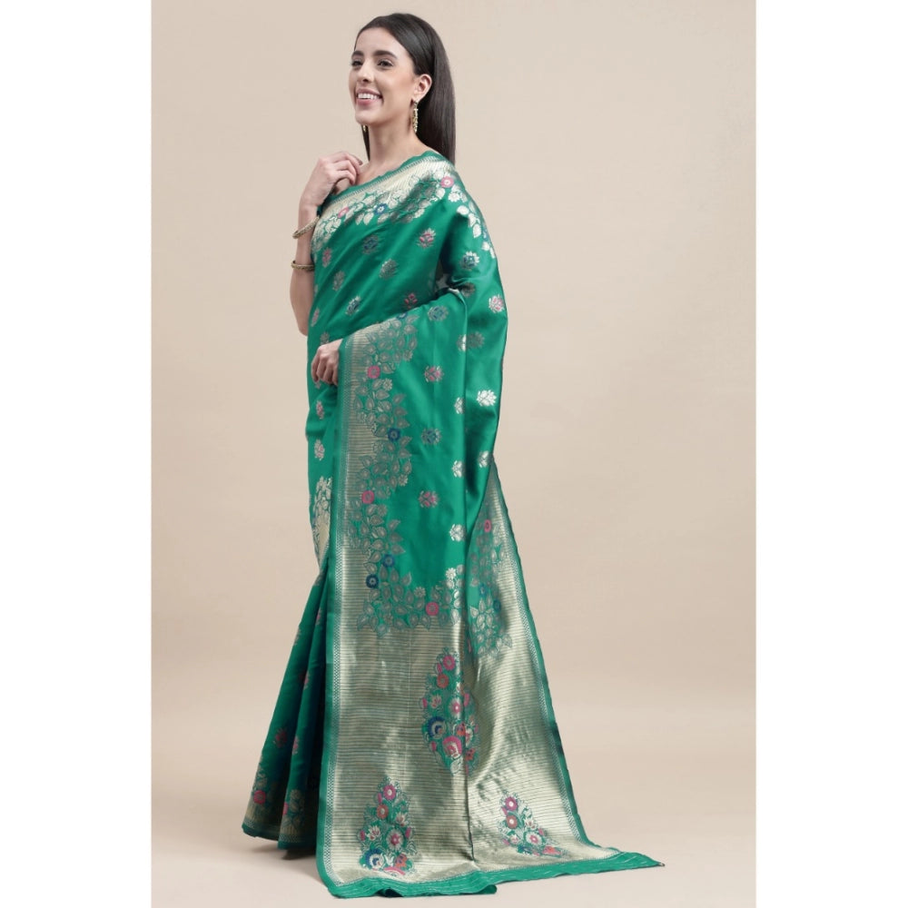 Generic Women's Kanjivaram Silk Designer Weaving Saree With Unstitched Blouse (Green, 5.50 Mtrs)