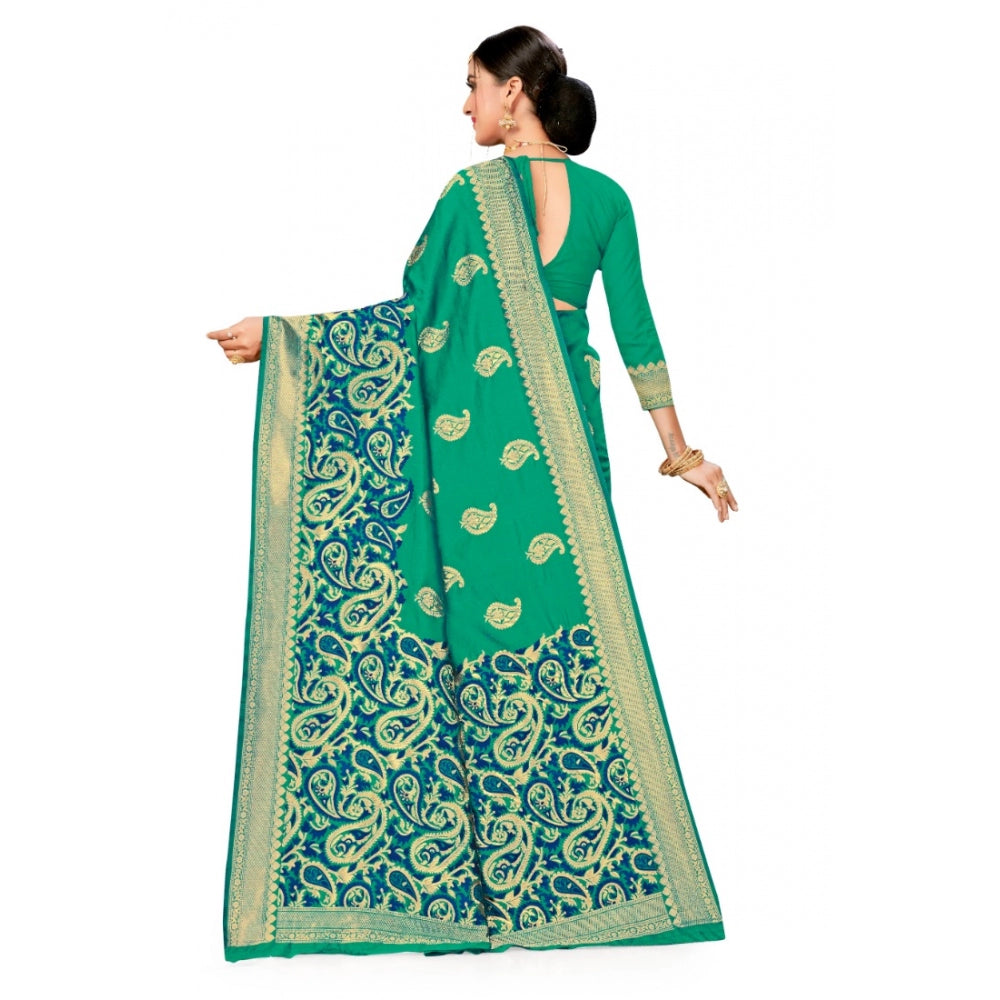 Generic Women's Banarasi Silk Designer Weaving Saree With Unstitched Blouse (Green, 5.50 Mtrs)