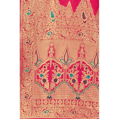 Generic Women's Banarasi Silk Designer Weaving Saree With Unstitched Blouse (Pink, 5.50 Mtrs)