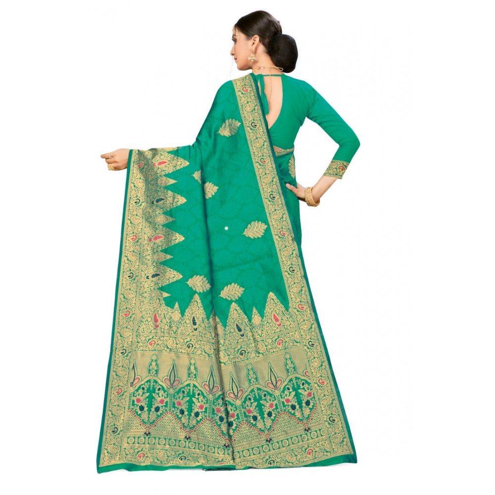 Generic Women's Banarasi Silk Designer Weaving Saree With Unstitched Blouse (Green, 5.50 Mtrs)