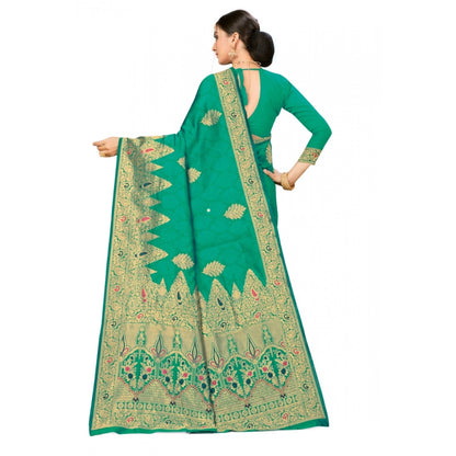 Generic Women's Banarasi Silk Designer Weaving Saree With Unstitched Blouse (Green, 5.50 Mtrs)