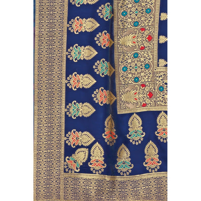 Generic Women's Banarasi Silk Designer Weaving Saree With Unstitched Blouse (Blue, 5.50 Mtrs)