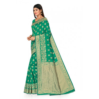 Generic Women's Banarasi Silk Designer Weaving Saree With Unstitched Blouse (Green, 5.50 Mtrs)