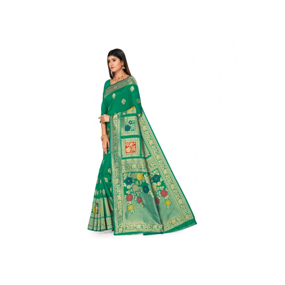 Generic Women's Banarasi Silk Designer Weaving Saree With Unstitched Blouse (Green, 5.50 Mtrs)