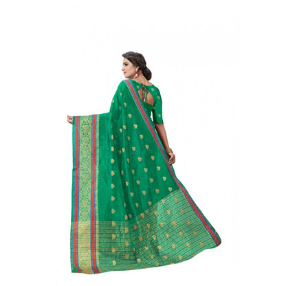 Generic Women's Cotton Silk Designer Weaving Saree With Unstitched Blouse (Green, 5.50 Mtrs)