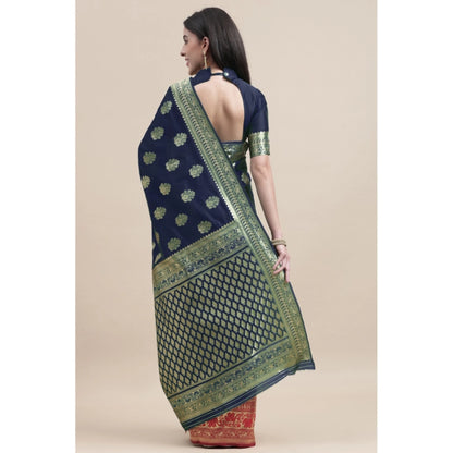 Generic Women's Kanjivaram Silk Designer Weaving Saree With Unstitched Blouse (Blue,Red, 5.50 Mtrs)