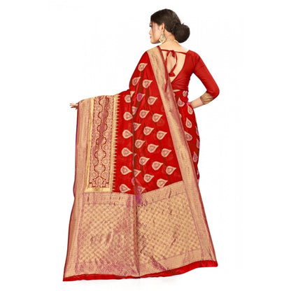 Generic Women's Banarasi Silk Designer Weaving Saree With Unstitched Blouse (Red, 5.50 Mtrs)