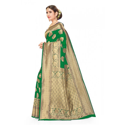 Generic Women's Banarasi Silk Designer Weaving Saree With Unstitched Blouse (Green, 5.50 Mtrs)