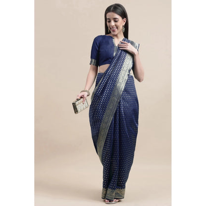 Generic Women's Kanjivaram Silk Designer Weaving Saree With Unstitched Blouse (Blue, 5.50 Mtrs)