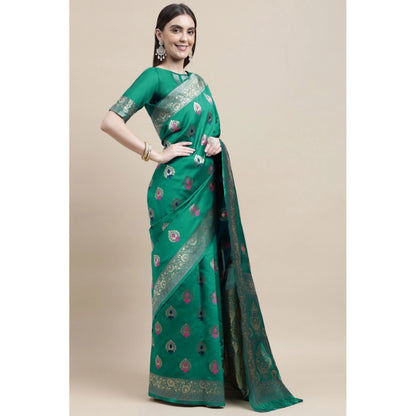 Generic Women's Kanjivaram Silk Designer Weaving Saree With Unstitched Blouse (Green, 5.50 Mtrs)