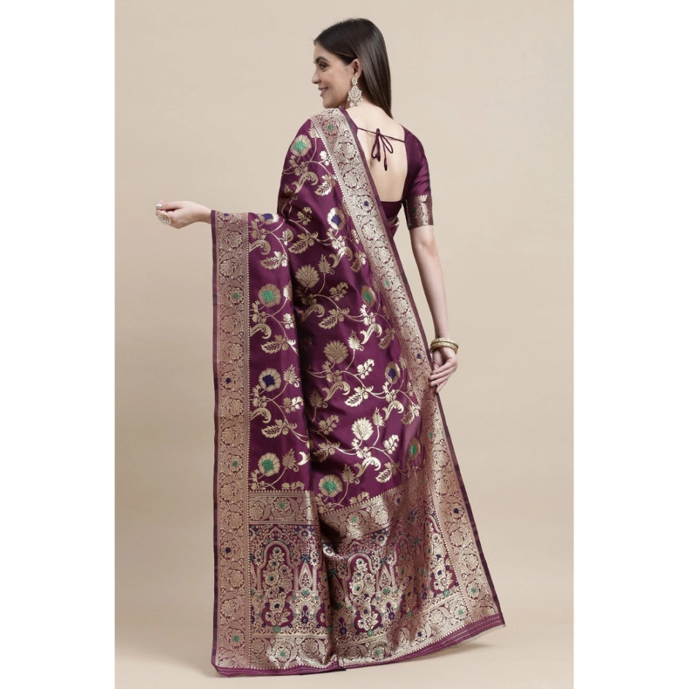 Generic Women's Kanjivaram Silk Designer Weaving Saree With Unstitched Blouse (Purple, 5.50 Mtrs)