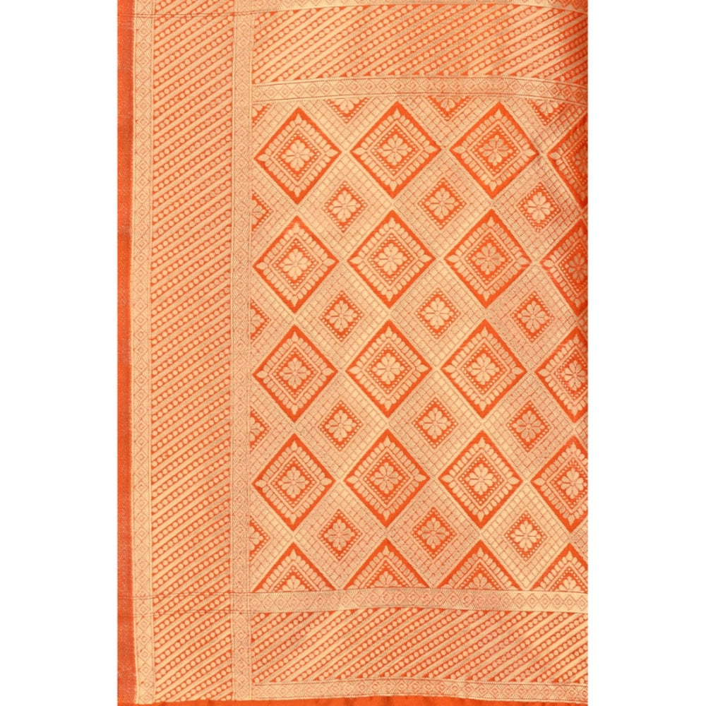 Generic Women's Banarasi Silk Designer Weaving Saree With Unstitched Blouse (Orange, 5.50 Mtrs)