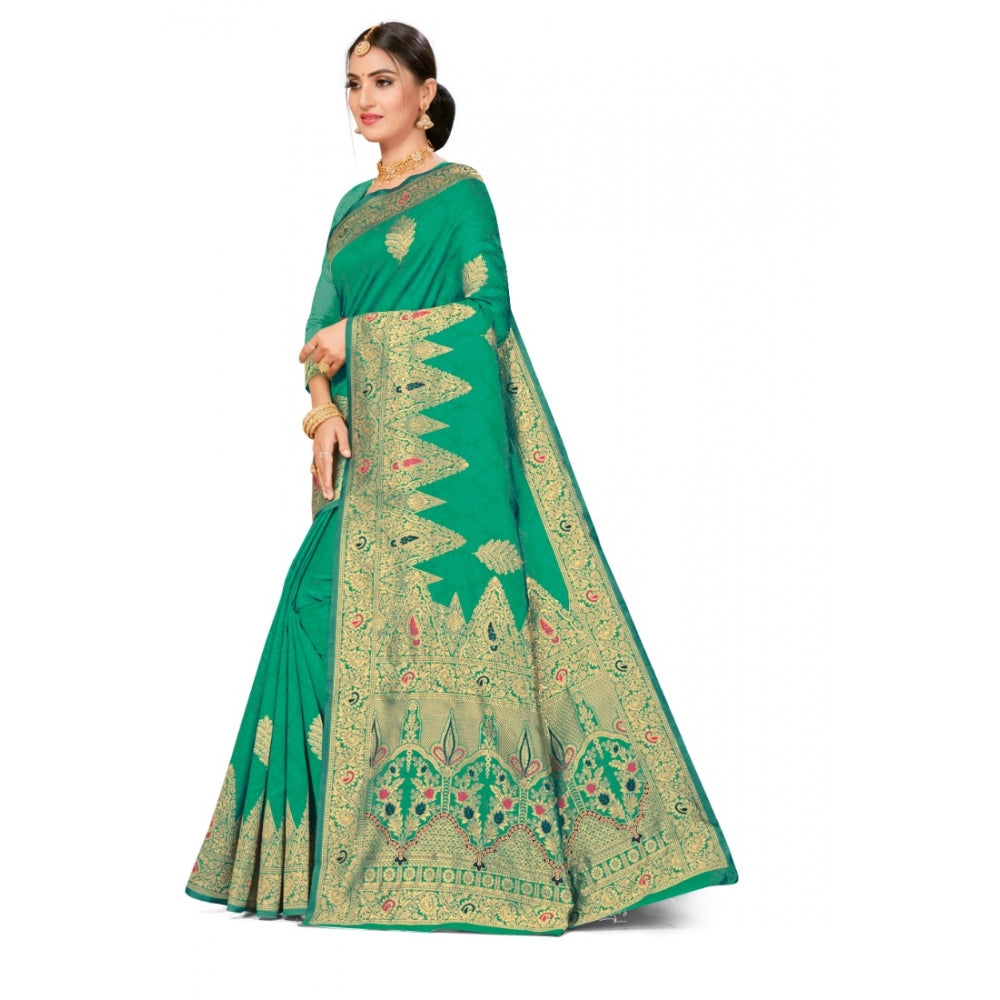 Generic Women's Banarasi Silk Designer Weaving Saree With Unstitched Blouse (Green, 5.50 Mtrs)