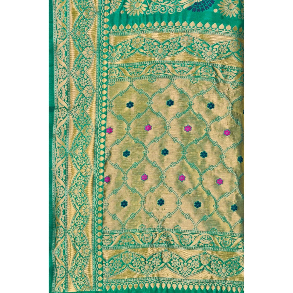 Generic Women's Banarasi Silk Designer Weaving Saree With Unstitched Blouse (Green, 5.50 Mtrs)