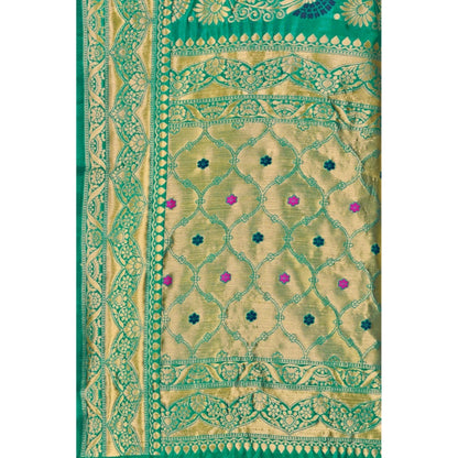 Generic Women's Banarasi Silk Designer Weaving Saree With Unstitched Blouse (Green, 5.50 Mtrs)