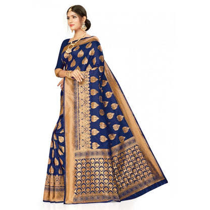 Generic Women's Banarasi Silk Designer Weaving Saree With Unstitched Blouse (Blue, 5.50 Mtrs)