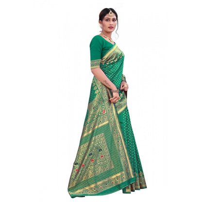 Generic Women's Banarasi Silk Designer Weaving Saree With Unstitched Blouse (Green, 5.50 Mtrs)