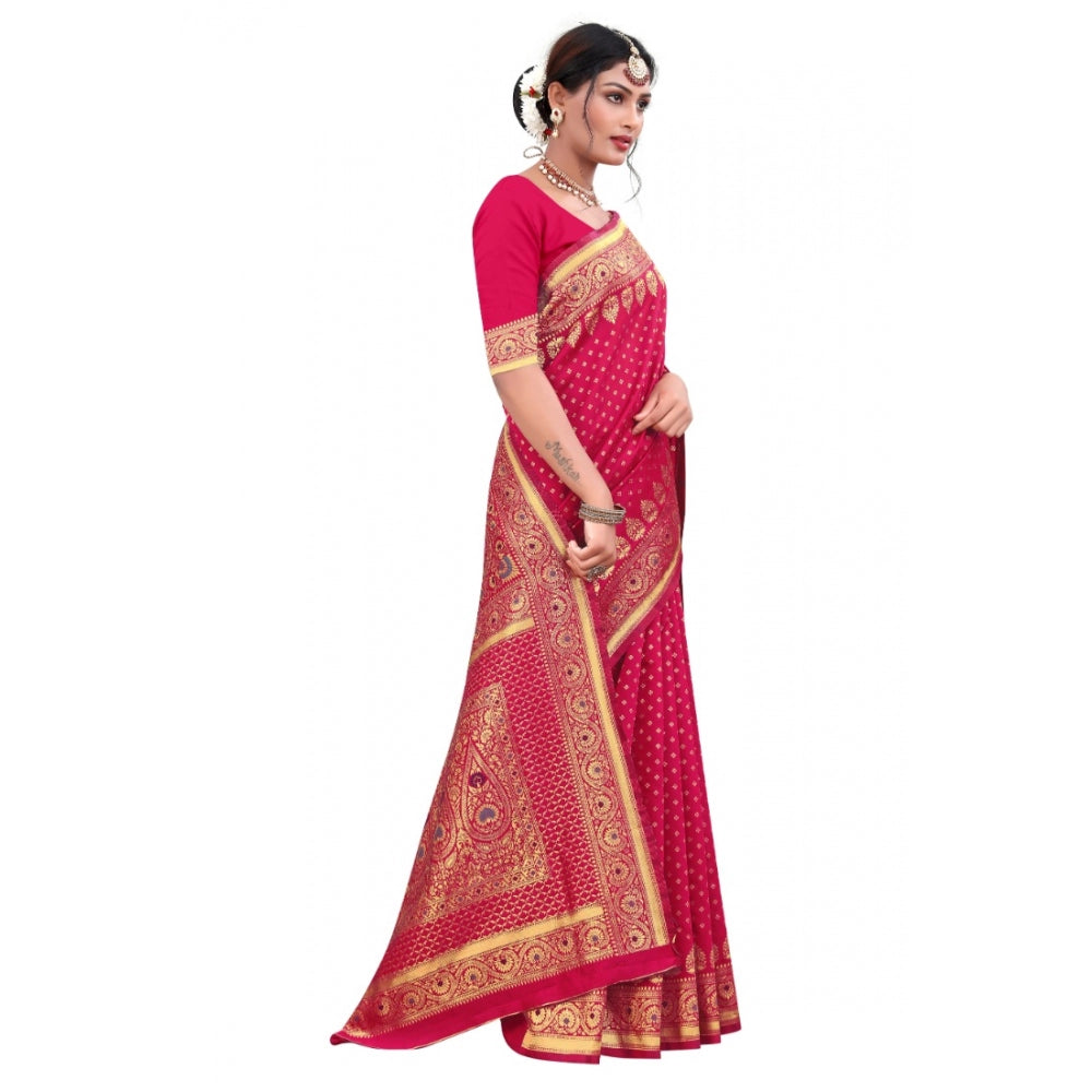 Generic Women's Banarasi Silk Designer Weaving Saree With Unstitched Blouse (Pink, 5.50 Mtrs)