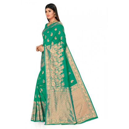 Generic Women's Banarasi Silk Designer Weaving Saree With Unstitched Blouse (Green, 5.50 Mtrs)