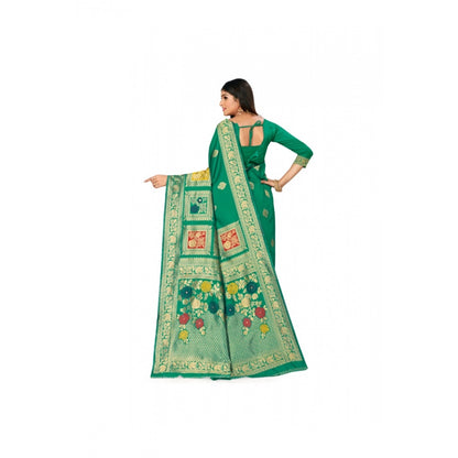 Generic Women's Banarasi Silk Designer Weaving Saree With Unstitched Blouse (Green, 5.50 Mtrs)