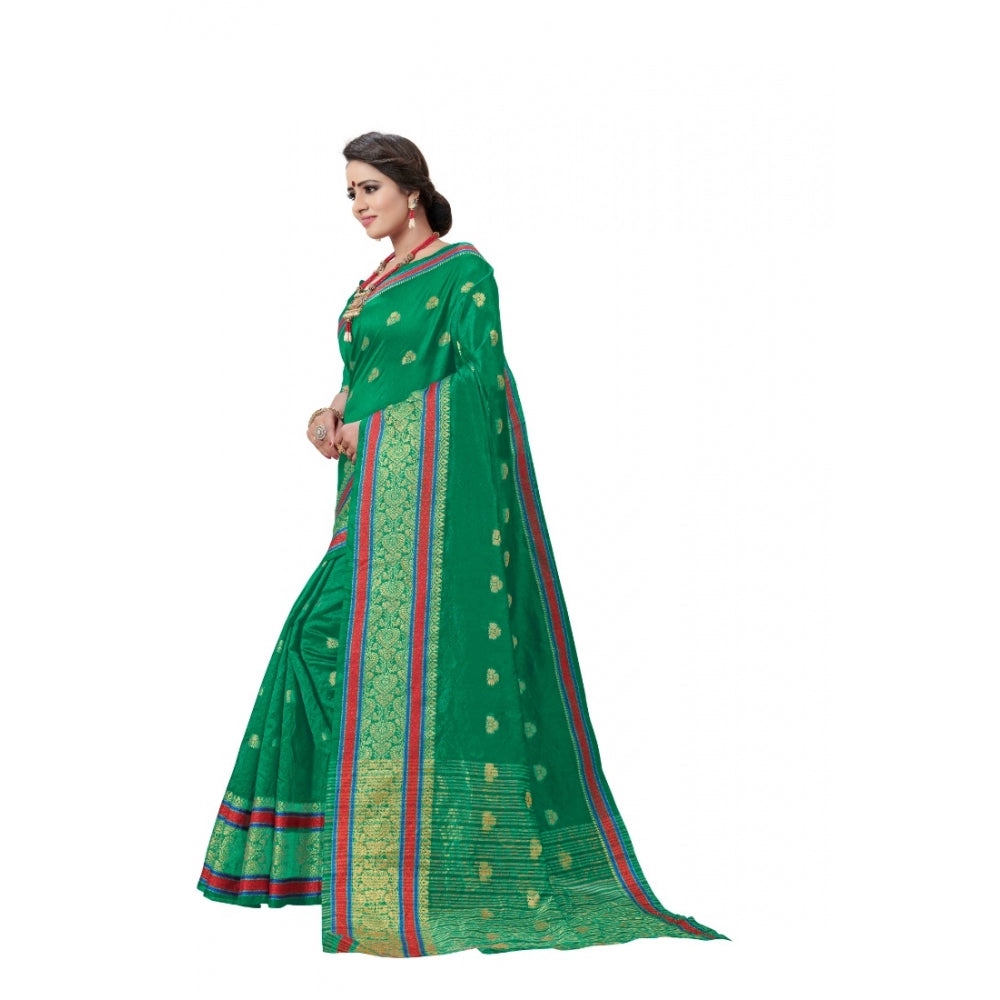 Generic Women's Cotton Silk Designer Weaving Saree With Unstitched Blouse (Green, 5.50 Mtrs)