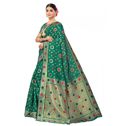 Generic Women's Banarasi Silk Designer Weaving Saree With Unstitched Blouse (Green, 5.50 Mtrs)