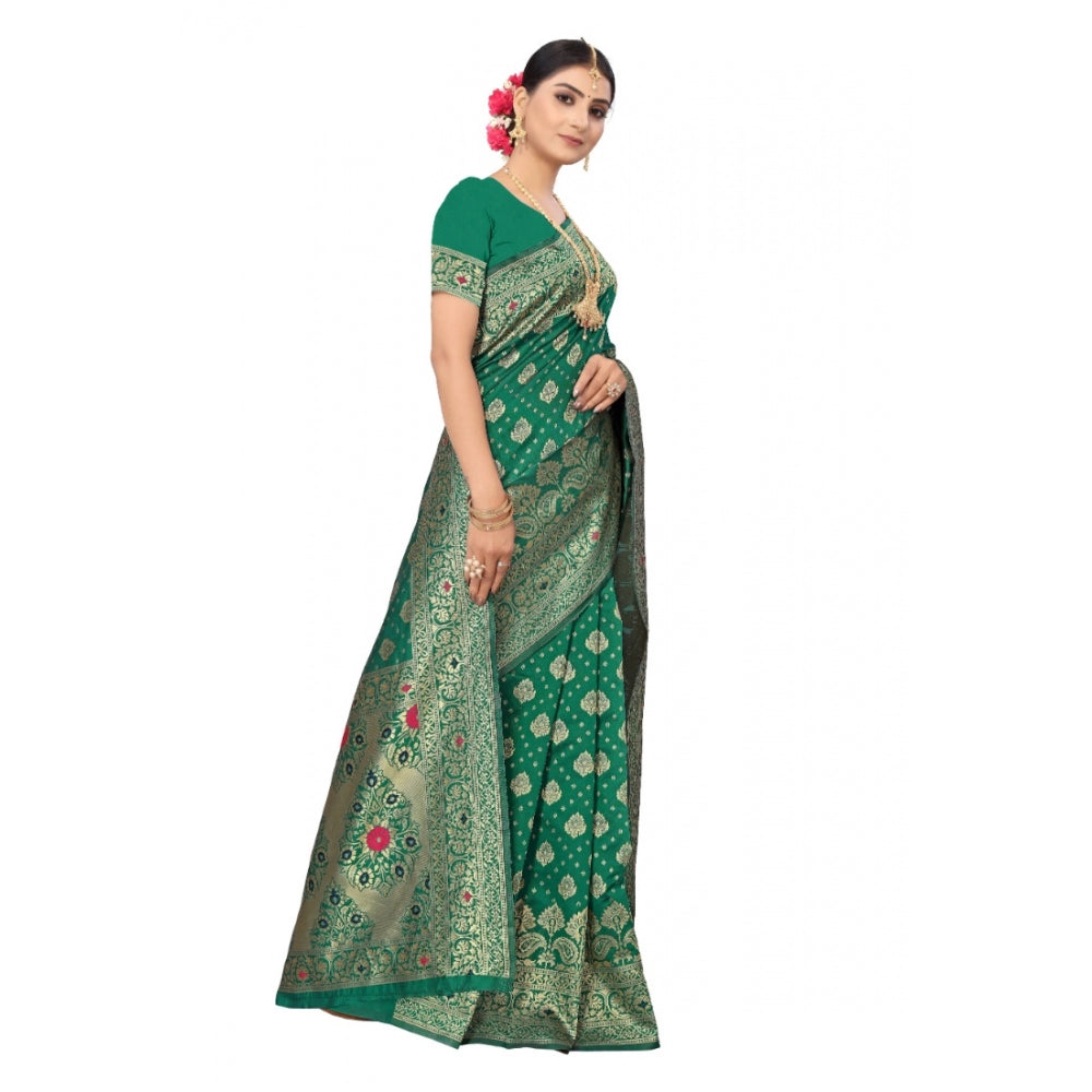 Generic Women's Banarasi Silk Designer Weaving Saree With Unstitched Blouse (Green, 5.50 Mtrs)