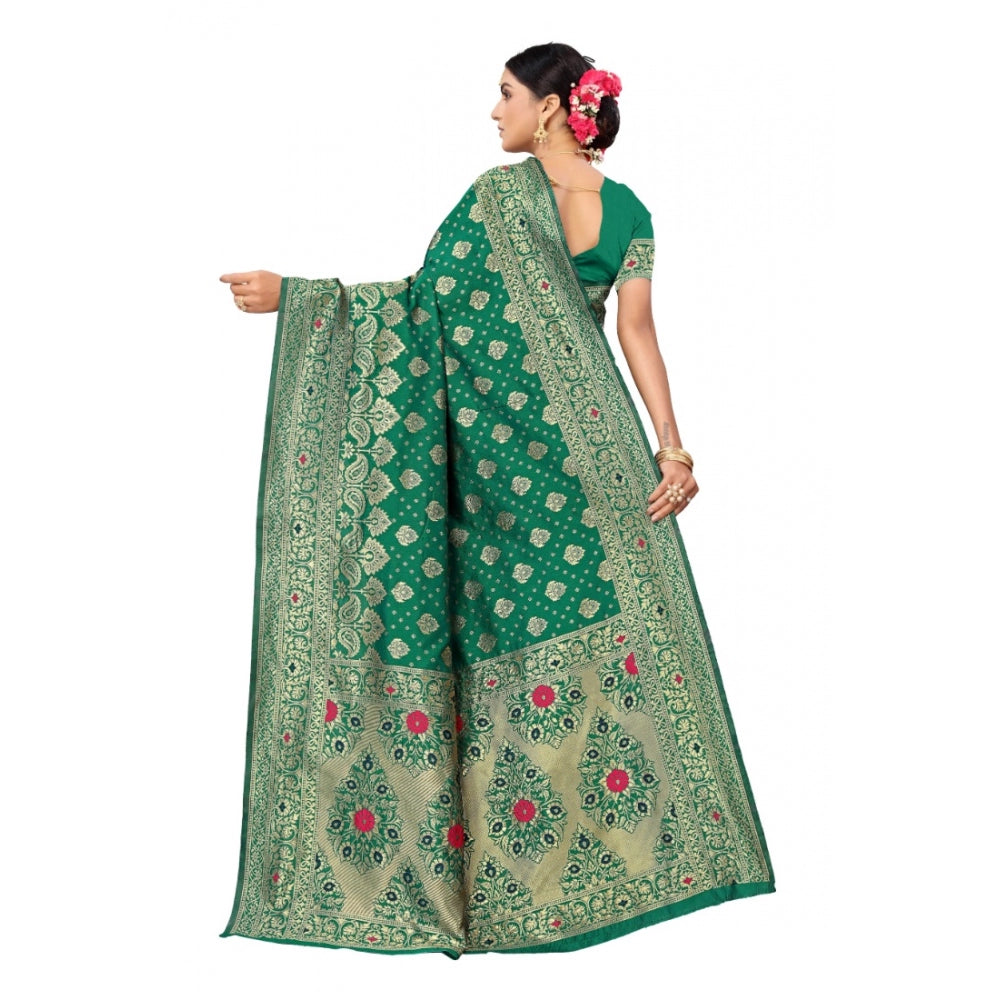 Generic Women's Banarasi Silk Designer Weaving Saree With Unstitched Blouse (Green, 5.50 Mtrs)