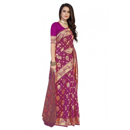 Generic Women's Banarasi Silk Designer Weaving Saree With Unstitched Blouse (Pink, 5.50 Mtrs)