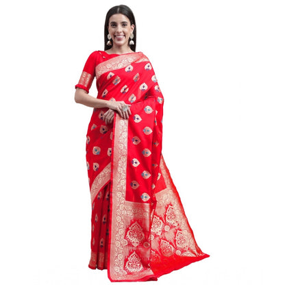 Generic Women's Kanjivaram Silk Designer Weaving Saree With Unstitched Blouse (Red, 5.50 Mtrs)