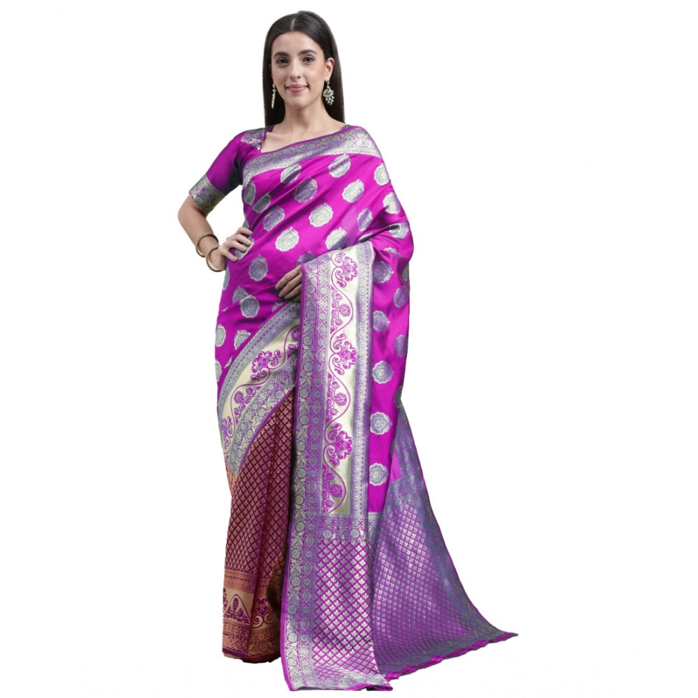 Generic Women's Kanjivaram Silk Designer Weaving Saree With Unstitched Blouse (Purple &amp; Voilet, 5.50 Mtrs)