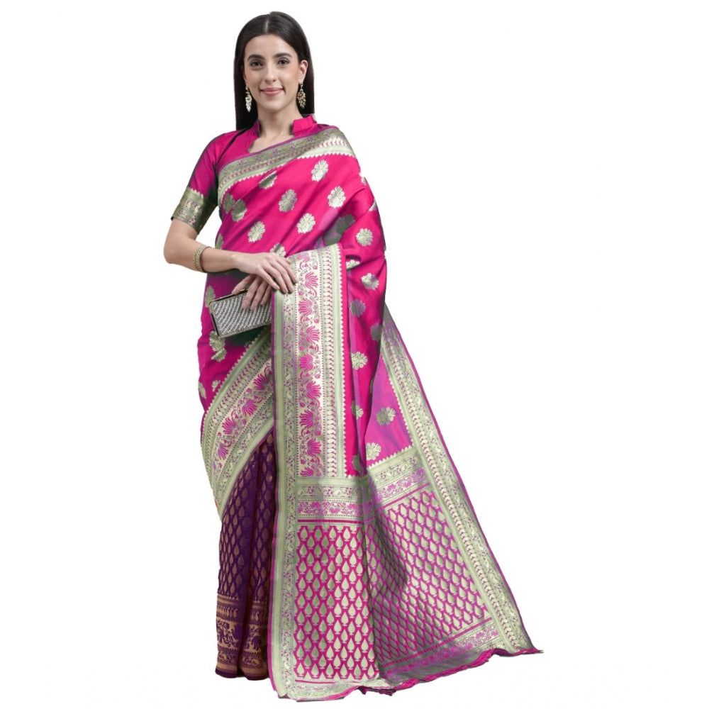 Generic Women's Kanjivaram Silk Designer Weaving Saree With Unstitched Blouse (Purple &amp; Voilet, 5.50 Mtrs)