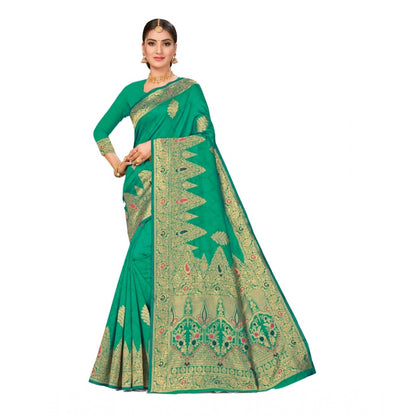 Generic Women's Banarasi Silk Designer Weaving Saree With Unstitched Blouse (Green, 5.50 Mtrs)