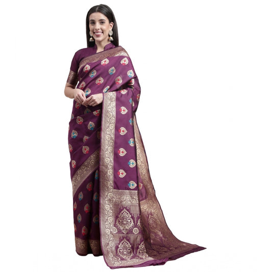 Generic Women's Kanjivaram Silk Designer Weaving Saree With Unstitched Blouse (Purple, 5.50 Mtrs)