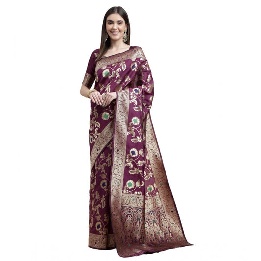 Generic Women's Kanjivaram Silk Designer Weaving Saree With Unstitched Blouse (Purple, 5.50 Mtrs)