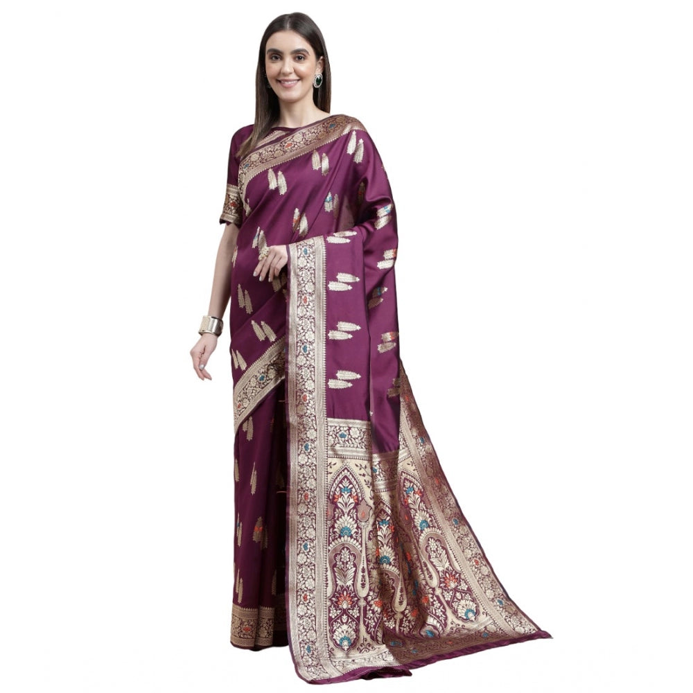 Generic Women's Kanjivaram Silk Designer Weaving Saree With Unstitched Blouse (Purple, 5.50 Mtrs)