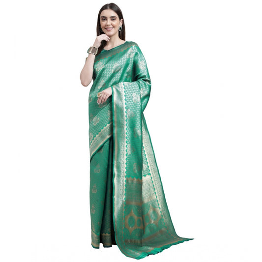 Generic Women's Banarasi Silk Designer Weaving Saree With Unstitched Blouse (Green, 5.50 Mtrs)