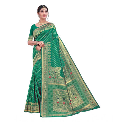 Generic Women's Banarasi Silk Designer Weaving Saree With Unstitched Blouse (Green, 5.50 Mtrs)