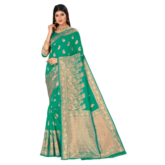 Generic Women's Banarasi Silk Designer Weaving Saree With Unstitched Blouse (Green, 5.50 Mtrs)